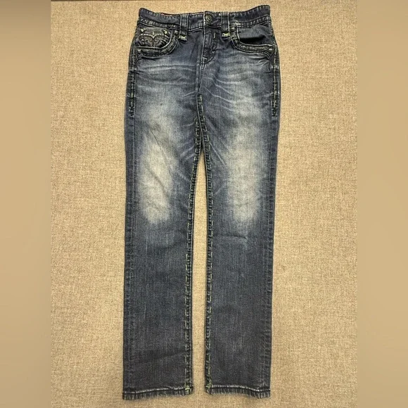 Men’s Rock Revival Dark Blue Straight Jeans - Picture 4 of 12